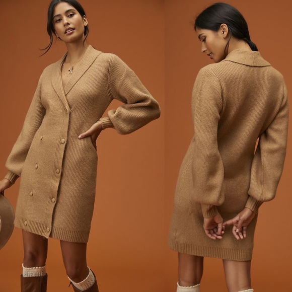 Anthropologie Dresses & Skirts - NWT Anthropologie Flat White Puff-Sleeved Sweater Tunic Dress